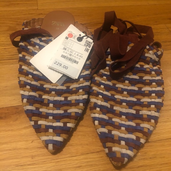 ZARA LEATHER MULTICOLOR WOVEN SANDAL - Picture 4 of 5